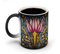 Jubonexis Taza de café de cerámica con diseño floral rosa estilizado que cambia de color, taza de café novedosa divertida taza de té y agua, 325 ml