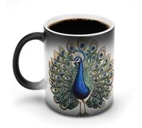 Jubonexis Taza de café de cerámica con diseño retro de pavo real que cambia de color, taza de café de cerámica novedosa y divertida, taza de té y agua, 325 ml