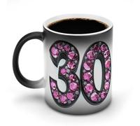 Jubonexis Taza de café de cerámica con el número 30 que cambia de color, color negro y rosa neón, taza de café novedosa divertida taza de té y agua, 325 ml