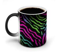 Jubonexis Taza de café de cerámica con estampado de cebra de neón que cambia de color, taza de café novedosa divertida taza de té y agua, 325 ml