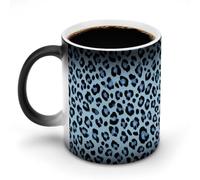 Jubonexis Taza de café de cerámica con estampado de leopardo azul claro que cambia de color, taza de café novedosa divertida taza de té y agua, 325 ml