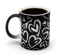 Jubonexis Taza de café de cerámica con forma de corazón blanco en negro, que cambia de color, taza de café novedosa divertida taza de té y agua, 325 ml