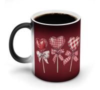 Jubonexis Taza de café de cerámica con forma de corazón con lazos que cambian de color, taza de café de cerámica que cambia de calor, novedosa taza de té y agua, 11 onzas