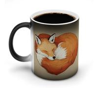 Jubonexis Taza de café de cerámica con forma de corazón que cambia de color, con diseño de zorro rojo, taza de café novedosa divertida taza de té y agua, 325 ml