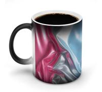 Jubonexis Taza de café de cerámica con patrón reflectante rosa y plateado que cambia de color, taza de café novedosa divertida taza de té y agua, 325 ml