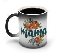 Jubonexis Taza de café de cerámica con texto en inglés "Word Mama in Embroidered with Flowers" que cambia de color, taza de café novedosa divertida taza de té y agua, 325 ml
