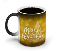 Jubonexis Taza de café de cerámica que cambia de color amarillo limón con diseño de árbol de Navidad con texto en inglés "Merry Christmas", taza de café y agua, 325 ml