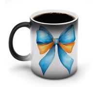 Jubonexis Taza de café de cerámica que cambia de color azul y naranja con diseño de lazo de acuarela, taza de café de cerámica que cambia de calor, taza de té y agua, 325 ml