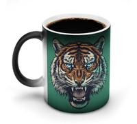 Jubonexis Taza de café de cerámica que cambia de color con cabeza de tigre enojado en verde, taza de café novedosa divertida taza de té y agua, 325 ml