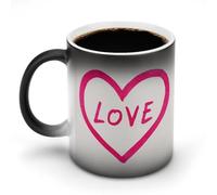 Jubonexis Taza de café de cerámica que cambia de color con diseño de corazón rosa para el día de San Valentín, taza de café novedosa divertida taza de té y agua, 325 ml
