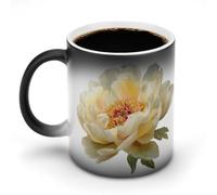 Jubonexis Taza de café de cerámica que cambia de color, con diseño de peonía con brillo dorado, taza de café novedosa y divertida taza de té y agua, 325 ml