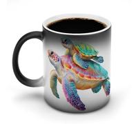 Jubonexis Taza de café de cerámica que cambia de color con diseño de tortuga marina que cambia de color, taza de café novedosa divertida taza de té y agua, 325 ml