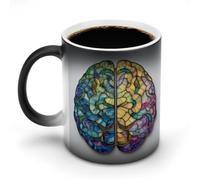 Jubonexis Taza de café de cerámica que cambia de color con el estilo del cerebro humano, con diseño de vidrieras, taza de café novedosa y divertida, 325 ml