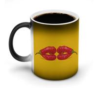 Jubonexis Taza de café de cerámica que cambia de color con forma de dos chiles rojos, diseño de labios, con forma de beso, taza de café de cerámica que cambia de calor, taza de té y agua, 325 ml