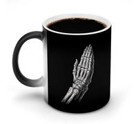 Jubonexis Taza de café de cerámica que cambia de color con gesto de mano con huesos de esqueleto, taza de café de cerámica que cambia de calor, novedosa taza de té y agua, 325 ml