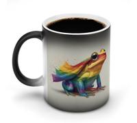 Jubonexis Taza de café de cerámica que cambia de color con la bandera del arco iris de rana, taza de café novedosa divertida taza de té y agua, 325 ml