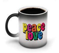 Jubonexis Taza de café de cerámica que cambia de color con letras coloridas y atrevidas, con texto en inglés "Words Peace Love in Colorful Bold Letras", 325 ml