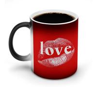 Jubonexis Taza de café de cerámica que cambia de color con texto en inglés "Love on a Red Lip", taza de café de cerámica novedosa y divertida, 325 ml