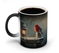 Jubonexis Taza de café de cerámica que cambia de color con texto en inglés "Red Bird" Ion The Wooden Sign Dreamy, taza de café de cerámica que cambia de calor, taza de té y agua, 325 ml