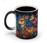 Jubonexis Taza de café de cerámica que cambia de color con vidrieras de un hermoso ciervo que cambia de color, taza de café novedosa divertida taza de té y agua, 325 ml