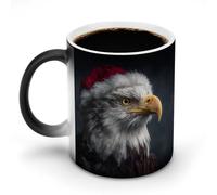 Jubonexis Taza de café de cerámica que cambia de color, diseño de águila calva con sombrero rojo de Papá Noel, taza de café novedosa y divertida, 325 ml