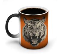 Jubonexis Taza de café de cerámica que cambia de color, diseño de cabeza de tigre, taza de café divertida de 325 ml