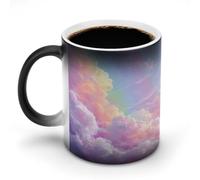 Jubonexis Taza de café de cerámica que cambia de color, diseño de cielo arcoíris, taza de café novedosa y divertida taza de agua de 11 onzas