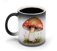 Jubonexis Taza de café de cerámica que cambia de color, diseño de hongos acuarelados, estilo vintage, con diseño de setas y agua, 325 ml