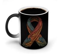 Jubonexis Taza de café de cerámica que cambia de color para Halloween, diseño de cinta de cáncer, taza de café novedosa divertida taza de té y agua, 11 onzas