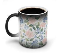 Jubonexis Taza de café de cerámica que cambia de color rosa pastel, azul, salvia, vintage, con estampado floral, taza de café de cerámica que cambia de calor, taza de té y agua, 325 ml