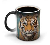 Jubonexis Taza de café de cerámica que cambia de color vintage con diseño de cabeza de tigre, taza de café divertida y novedosa taza de agua de 11 onzas