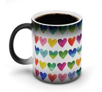 Jubonexis Tazas de café de cerámica que cambian de color con corazones multicolor que cambian de color, taza de café novedosa divertida taza de té y agua, 325 ml