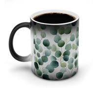 Jubonexis Tazas de café de cerámica que cambian de color con hojas de eucalipto en acuarela suave, taza de café novedosa divertida taza de té y agua, 11 onzas