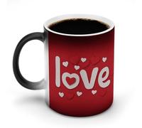 Jubonexis Tazas de café de cerámica que cambian de color, diseño de corazones en rojo para el día de San Valentín, taza de café novedosa divertida taza de té y agua, 325 ml