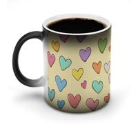 Jubonexis Tazas grandes y coloridas con corazones en amarillo pálido que cambian de color, taza de café de cerámica que cambia de calor, novedosa taza de té y agua, 325 ml