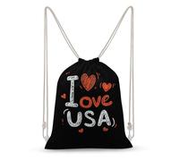 Jubonexis Text I Love Usa - Mochila minimalista con cordón estilo dibujos animados de lona, ligera, para deportes y gimnasio para hombres y mujeres