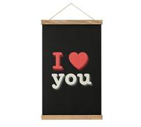 Jubonexis Texto "I Love You with A Heart on Black Lienzo Pintura Marcos de Madera Póster Colgador Kit de Cuadro para Pared