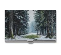 Jubonexis The Road - Tarjetero de negocios de pinos altos en invierno, bolsillo delgado de metal para mujeres y hombres