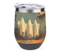 Jubonexis Three Ghosts Hanging on Clothesline - Vaso de vino rústico de acero inoxidable aislado de doble pared con tapa, 355 ml