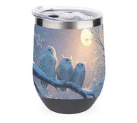 Jubonexis Three Owls on Snow-Covered Tree Branch - Vaso de vino de acero inoxidable aislado de doble pared con tapa, 12 onzas