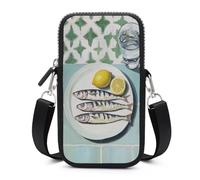 Jubonexis Three Sardines on Plate - Bolsa cruzada para teléfono móvil con correa ajustable, color negro