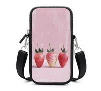 Jubonexis Three Strawberries on Pink - Bolsa cruzada para teléfono móvil con correa ajustable