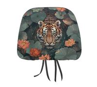 Jubonexis Tiger Hiding in The Lotus Pond - Funda para reposacabezas de coche, 2 piezas, elástica, cómoda, universal, se adapta a la mayoría de coches, furgonetas, SUV, camiones, accesorios de
