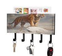 Jubonexis Tiger Standing in A Vast Ice Age Tundra - Soporte de pared con 5 ganchos acrílicos para llaves en casa, oficina, entrada