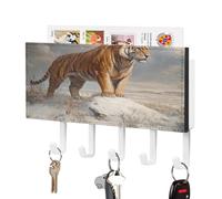 Jubonexis Tiger Standing in A Vast Ice Age Tundra - Soporte de pared con 5 ganchos acrílicos para llaves en casa, oficina, entrada