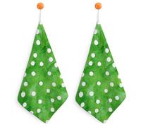 Jubonexis Toalla de mano pequeña con fondo de acuarela verde con lunares blancos con lazo para colgar, 2 paños absorbentes y suaves para cocina y baño