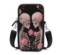 Jubonexis Two Skeletons in Love Roses - Bolso cruzado para teléfono móvil con correa ajustable