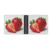 Jubonexis Una cartera plegable de piel sintética suave de fresa y mitad, monedero, funda para tarjetas de crédito, tarjetero duradero, billetera delgada para hombres y mujeres, almacenamiento de