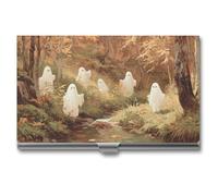 Jubonexis Varios bonitos fantasmas blancos en un bosque otoñal para tarjetas de visita, bolsillo delgado de metal para mujeres y hombres