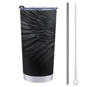 Jubonexis Vaso de viaje de 20 onzas, botella de agua grande de alas negras oscuras, taza de café aislada al vacío de acero inoxidable con tapa de popote y cepillo de limpieza